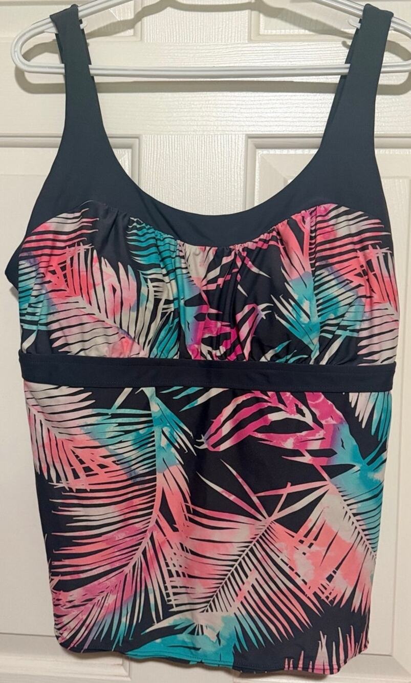 ZeroXposur Swimwear Women's Gray Pink Teal Tankini Swim Top Size 20W